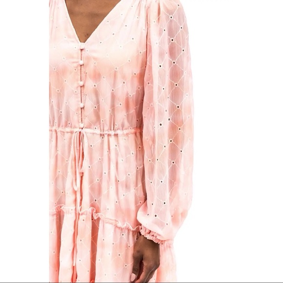 Rachel Parcell Flowy Eyelet Long Sleeve Maxi Dress Pink Angel Cloudy Sky - Picture 14 of 16